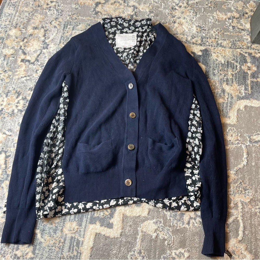 Sacai Navy Blue and Floral Women's Sweater